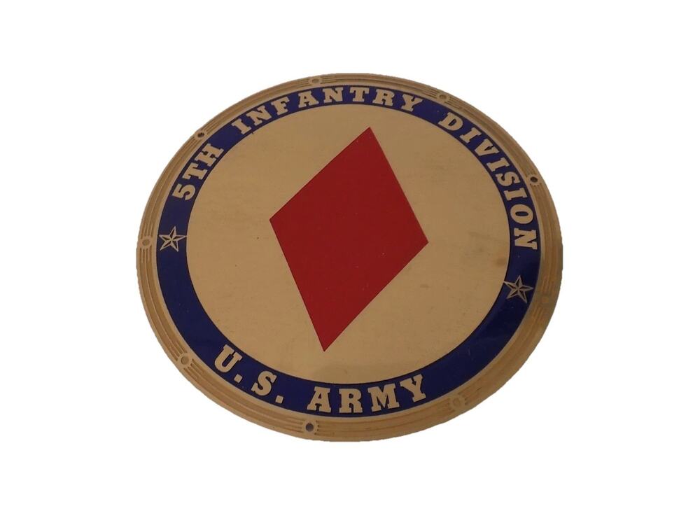 Vintage 5th Infantry Division US Army brass plaque or license plate topper